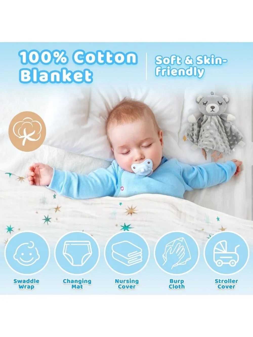 9-Piece Newborn Baby Boy Gift Set - Essentials, Swaddle Blanket, Rattle & More!